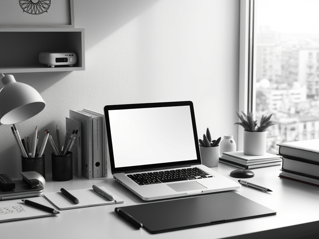 Clean black and white desk to illustrate how an organised filing system for new projects at Help With That