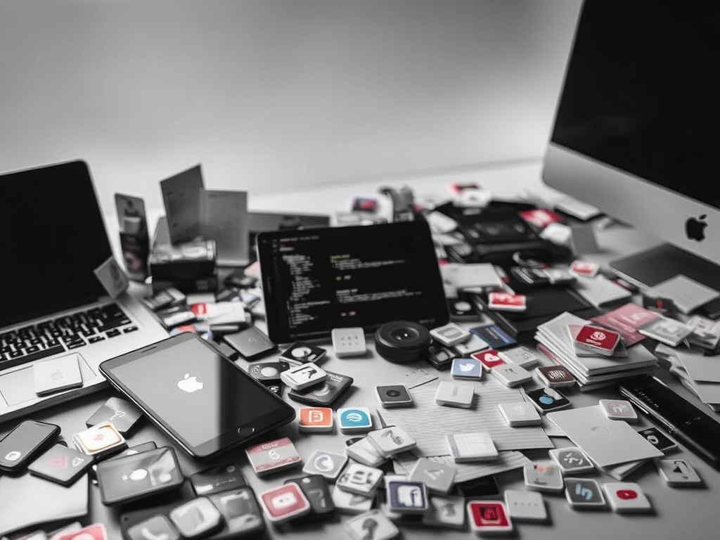 A black and whoite image to represent the digital overwhelm of apps, devices and notifications. This article from Help With That gives helpful advice to stop the pings